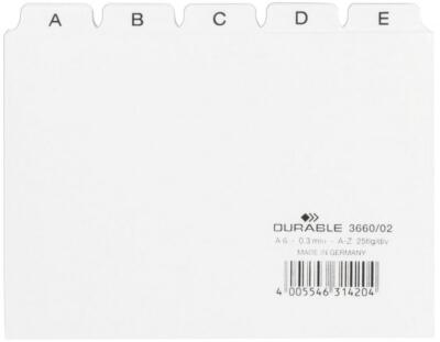 DURABLE Karteiregister A - Z, PP, A6 quer, weiß, 25-teilig