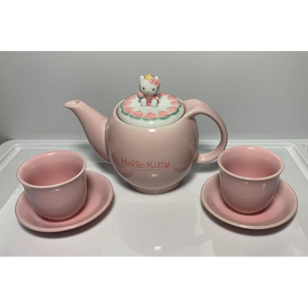 Sanrio Hello Kitty Yum Cha Tea Set Pot Cup Saucer Pink 1997 Vintage Japan  Mint!!