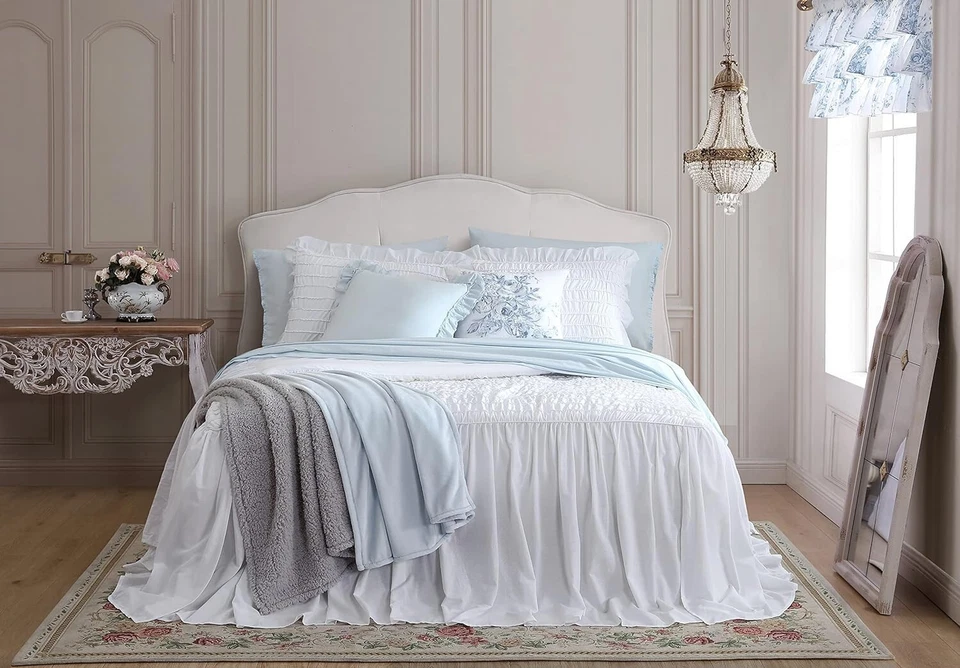 Juego de colcha/cobertor blanco Rachel Ashwell SHABBY CHIC 3 piezas COMPLETO Foto 2 de 4