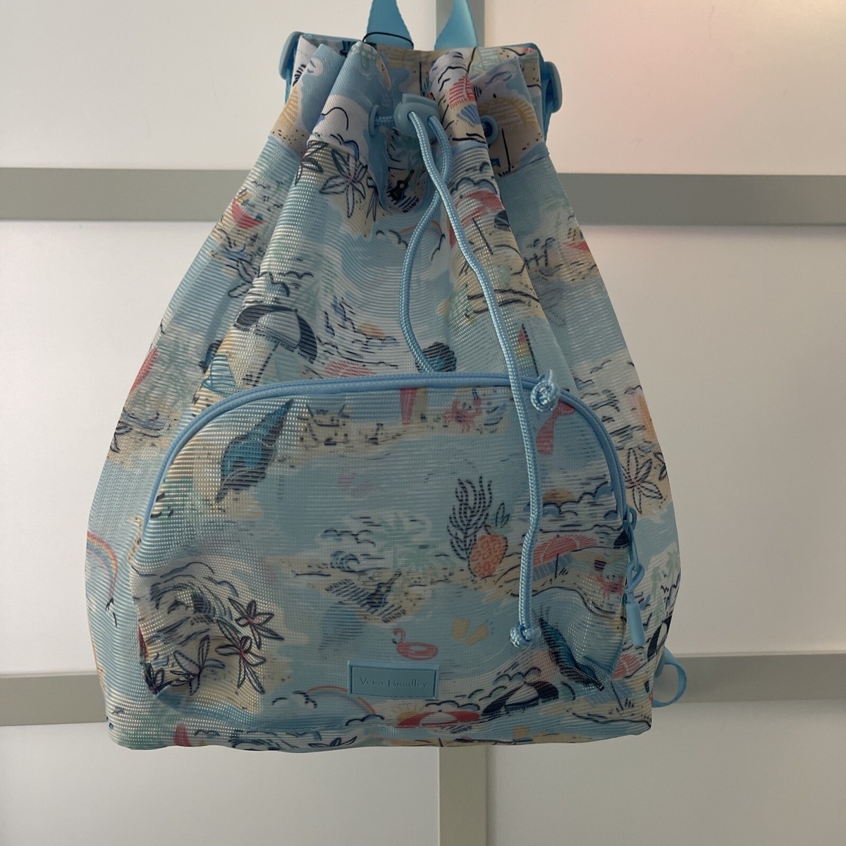 Vera Bradley Beach Treasures Mesh Drawstring Tropical Coastal Blue Back Pack NWT Vera Bradley BEACH TREASURES Mesh Drawstring | Mercari main image 3