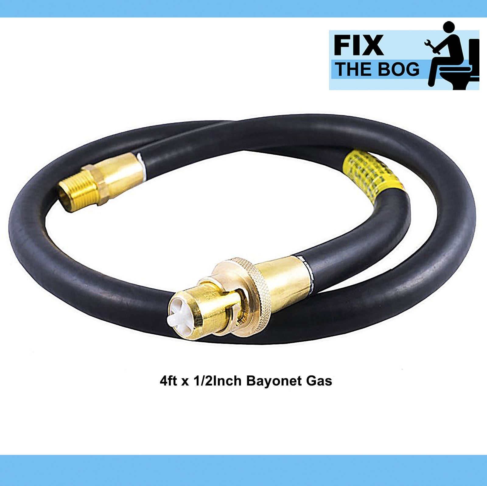 Straight Gas Cooker Hose 4ft x 1/2"" Bayonet Gas Approved