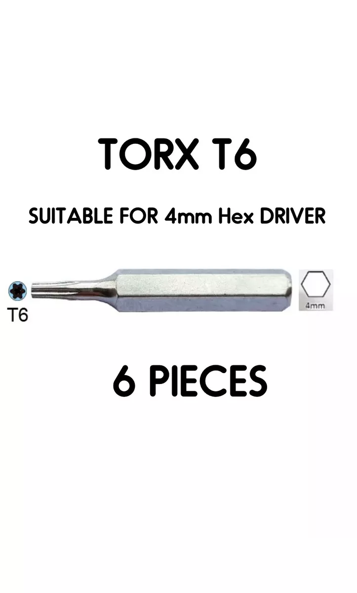 6PCS System 4 T6 x 28mm Torx Screwdriver Micro Bits Hex 4mm