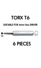 6PCS System 4 T6 x 28mm Torx® Screwdriver Micro Bits Hex 4mm
