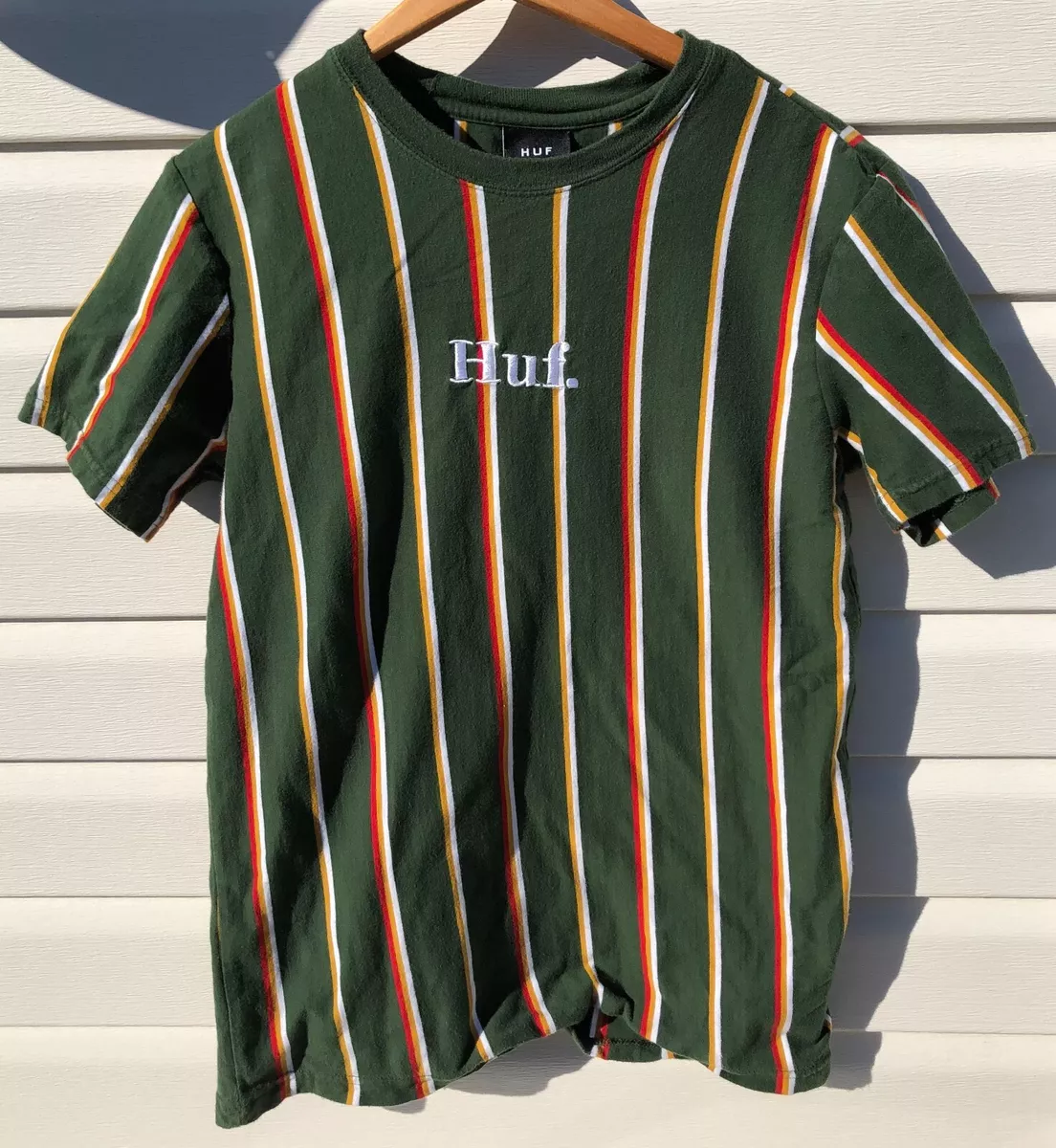 HUF Worldwide Striped SKATE T Shirt Unisex M Medium Green Short Sleeve Huf.