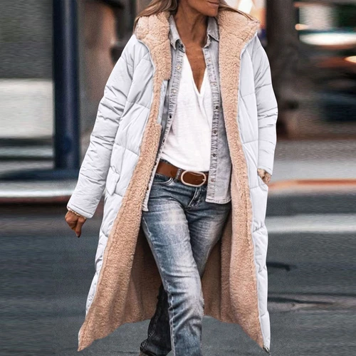 Damen Winter Lange Mäntel Trendy Jacke Sherpa Fleece Gefüttert Daunenmantel - Bild 79 von 97