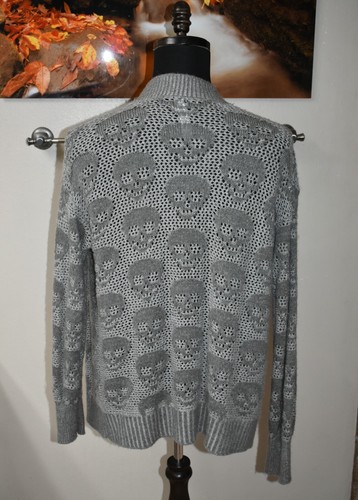 New Aeropostale Gray Open Front Skulls skeleton Cardigan coat Sweater Size Large - Picture 4 of 6