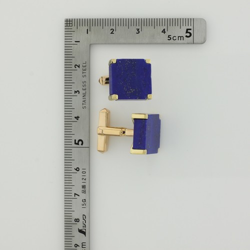 14K Yellow Gold Lapis Lazuli Square Flat Cufflinks Circa 1970 - Picture 9 of 10