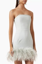 16Arlington-White Bustier mini Dress With Feather Hem UK8 size s