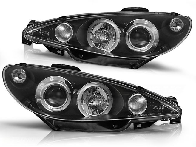 Phares Avant Angel Eyes pour Peugeot 206 de 2002 à 2009 en Finition Chrome Cristal