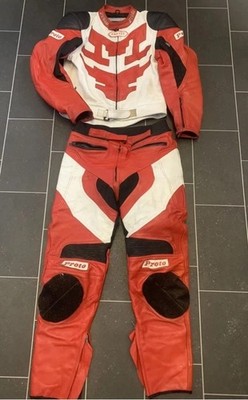 Mens Proto Protec Leather Motorcycle 2 Piece Suit Red Size chest 48cm