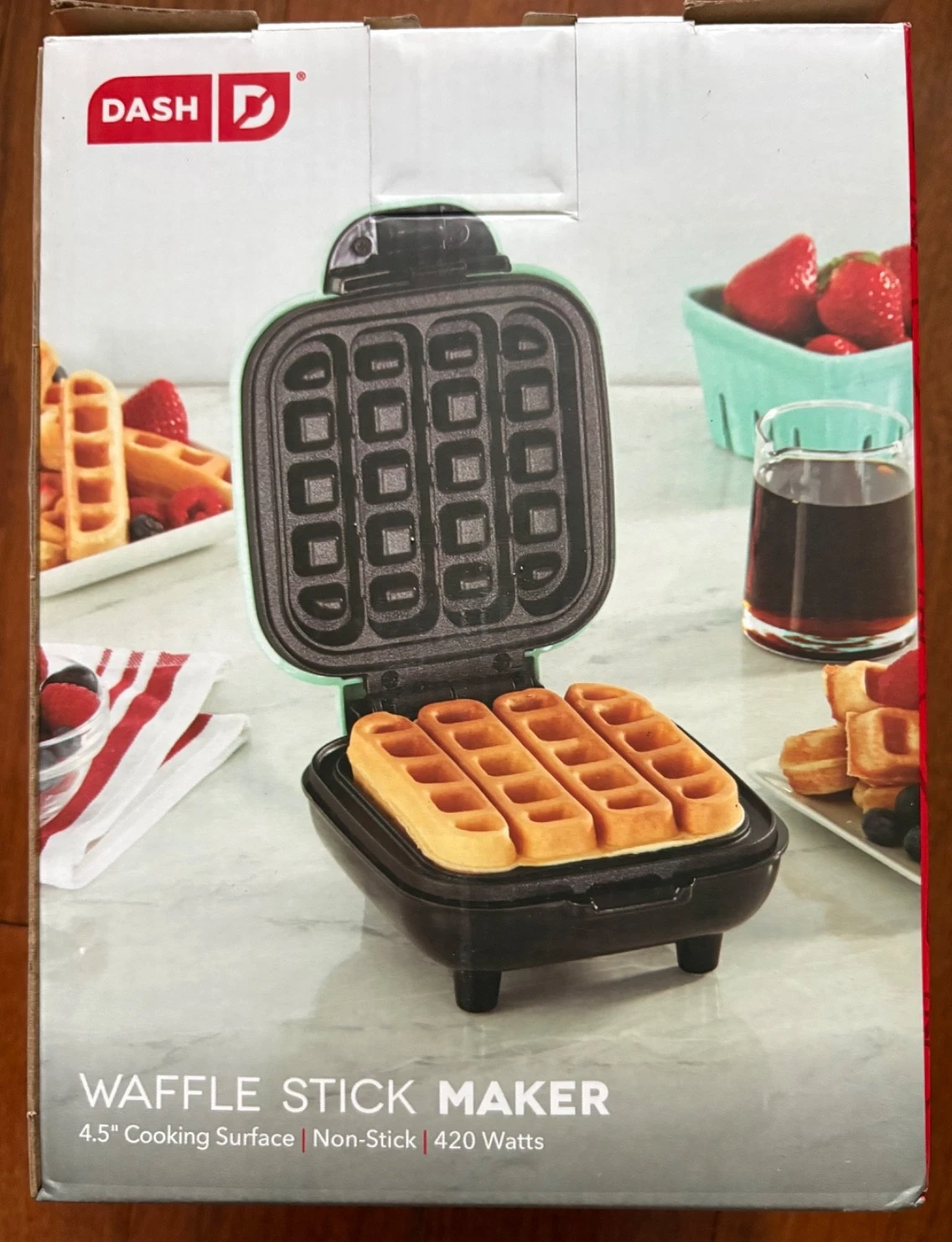 Mint Green Dash Non-Stick Waffle Stick Maker w/ Recipes Included NEW IN BOX