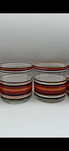 Set Of 4 George Briard Striped Rocks Glasses Black Red Orange Vintage MCM - Picture 6 of 6