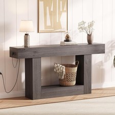 63" Entryway Console Table with Storage & Charging Station, Narrow Sofa Table