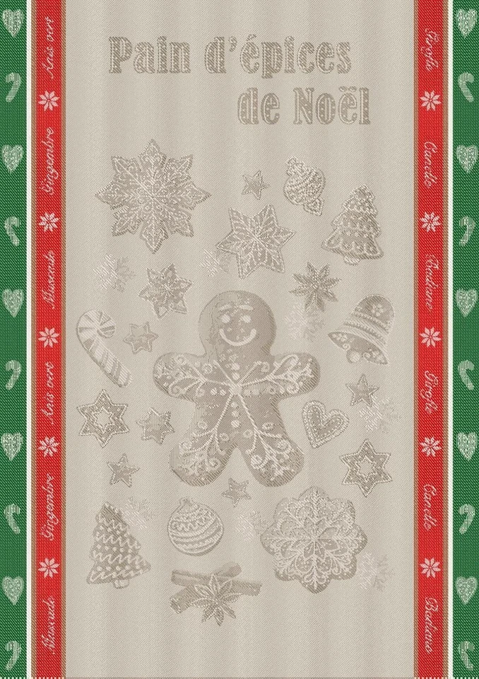 TISSUS TOSELLI French Jacquard Kitchen Dish Towel Gingerbread Noel - Made in France