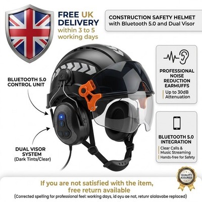  Bau Schutzhelm Bluetooth5.0 Geräuschreduzierung Ohrenschützer Schutzhelm Visier