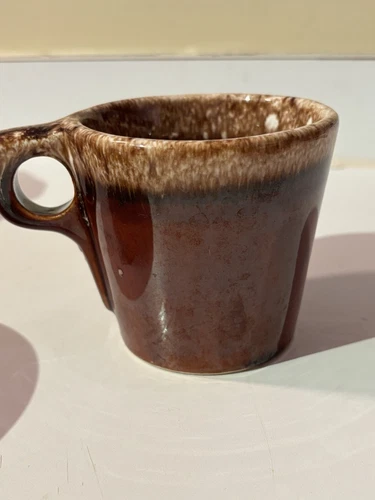 Vintage Hull Pottery Oven Proof USA Coffee Mug Brown Drip Glaze
