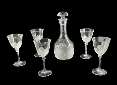 JG DURAND FLORENCE CRYSTAL DECANTER & 5 X16.5 CM HIGH WINE GLASSES SH17 - Picture 1 of 6