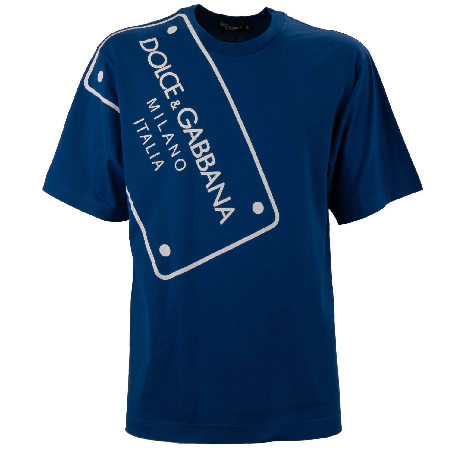 DOLCE & GABBANA Oversize DG Logo Cotton T-Shirt Dark Blue Turquoise