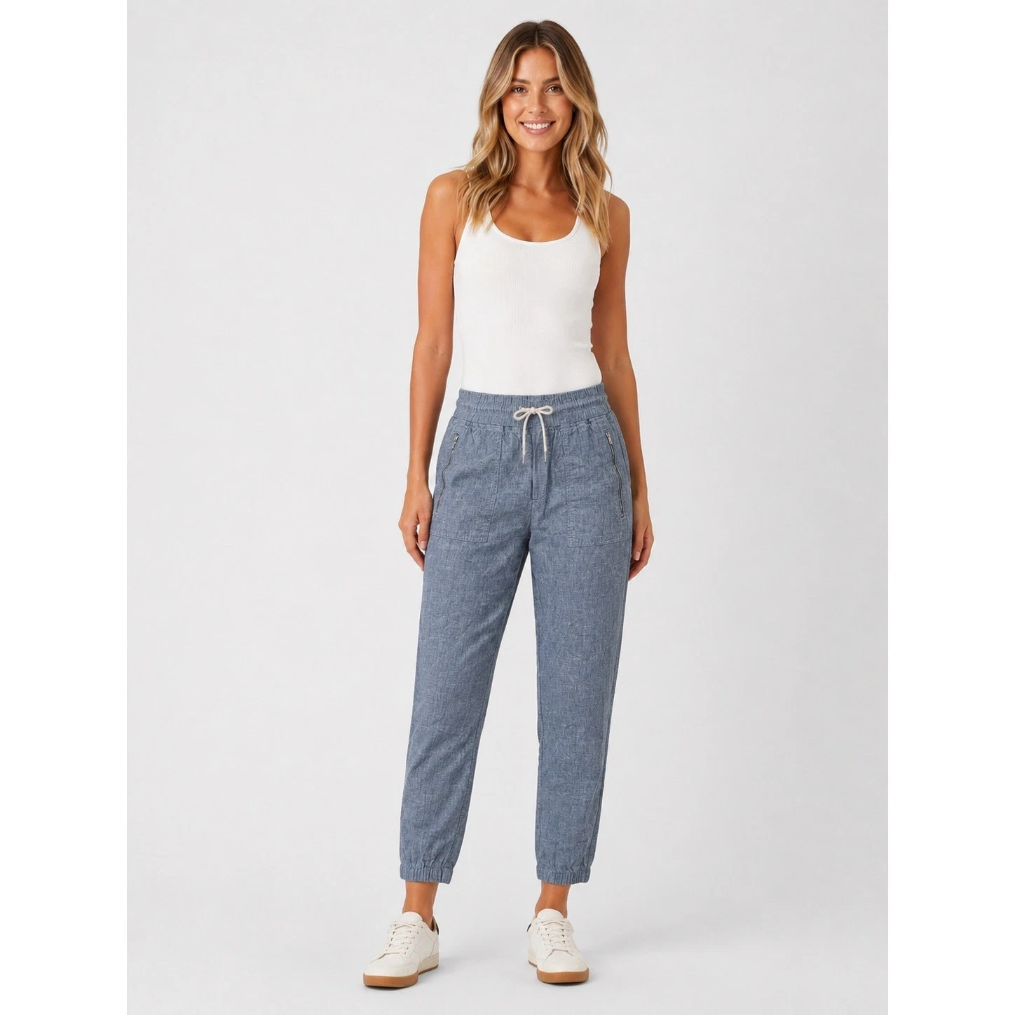 Athleta Cabo Linen Jogger Pants Blue 100% Linen Size 10