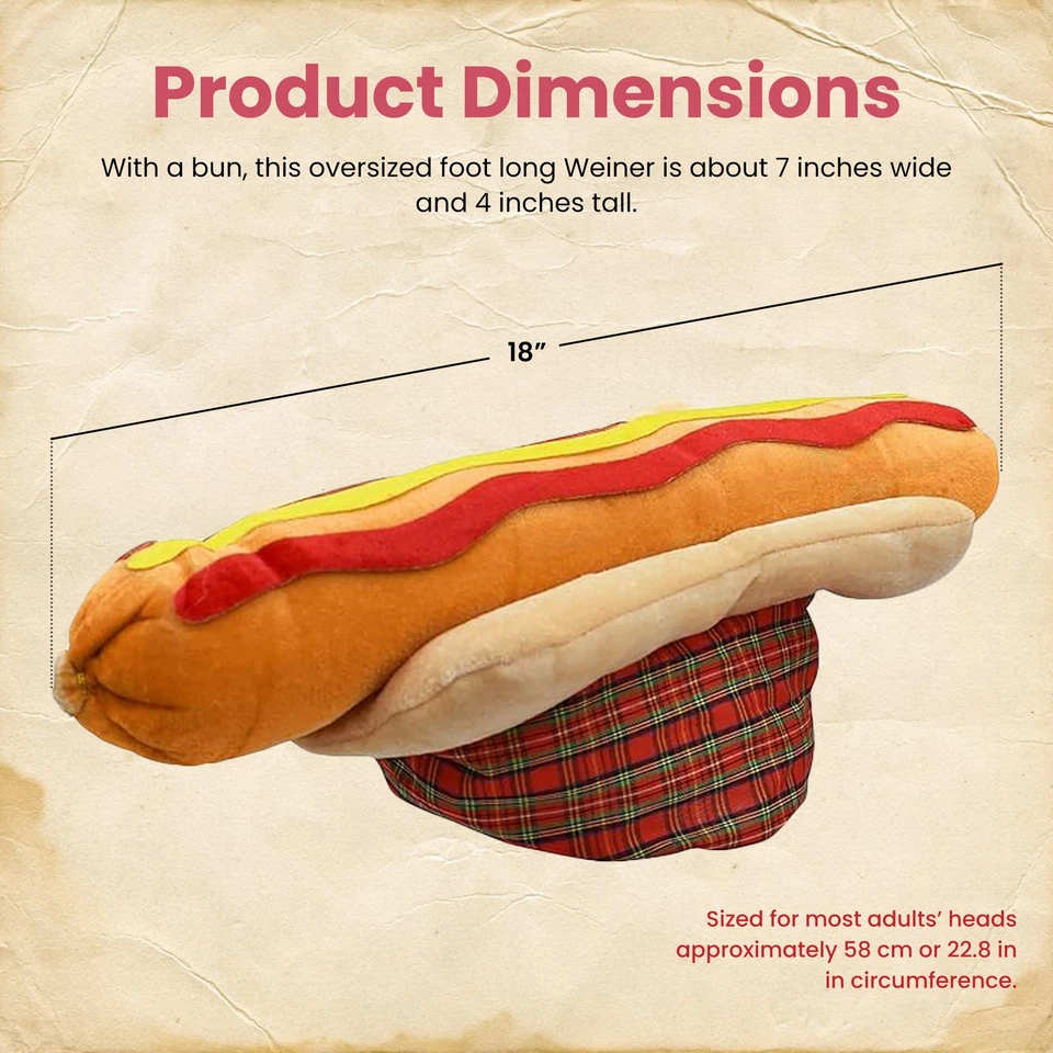 Adulto Gigante Perro Caliente Sombrero Pie Largo Wiener Prendas para la cabeza Camión de comida Disfraz Accesorio Foto 3 de 4