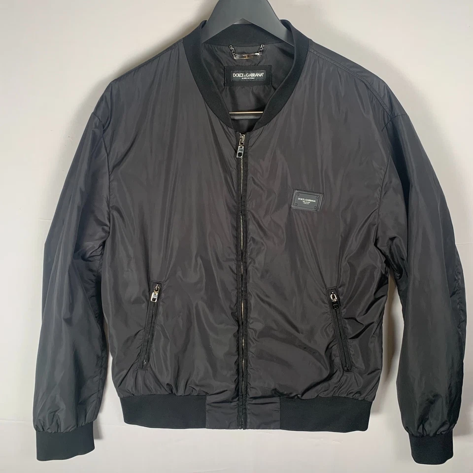 Jaqueta Bombardeiro Dolce & Gabbana Masculina Preta Tamanho 54 Logotipo de Nylon-Placa Feita Na Itália - Imagem 4 de 4
