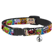 Cat Collar Breakaway with Bell Muppets Faces C/U Black NARROW Fits 8.5-12"