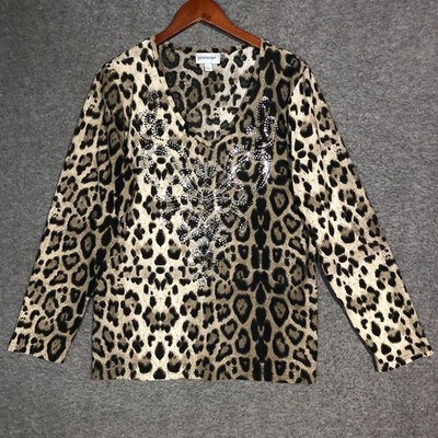 Glitterscape Tunic Top Womens L Leopard Animal Print Studded Edgy Glam Rock
