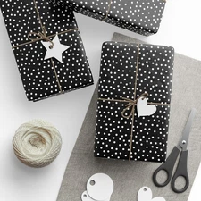 Elegant Black Polka Dot Wrapping Paper, Gift Wrap, Birthday, Holiday, Party