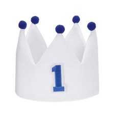 1st Birthday Crown Hat Reusable Party Hats with Elastic Band, White