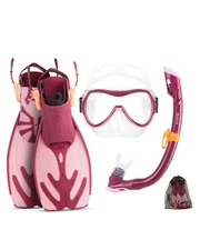 OutdoorMaster Marlin Kids Mask Fins Snorkel Set, Dry Top Snorkeling Gear with...