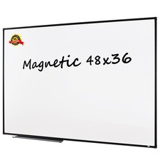 Magnetic White Board, 48" x 36" Dry Erase Board with Pen Tray Wall-Mounted Me...