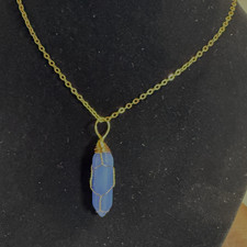 Faceted Stone Pointed Pendant Silvery Tone Wire Wrapped Charms Jewelry JY-27