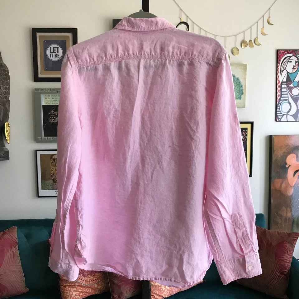 Camisa para mujer LAUREN JEANS CO Ralph Lauren talla L rosa 100 % lino botón delantero Foto 3 de 4