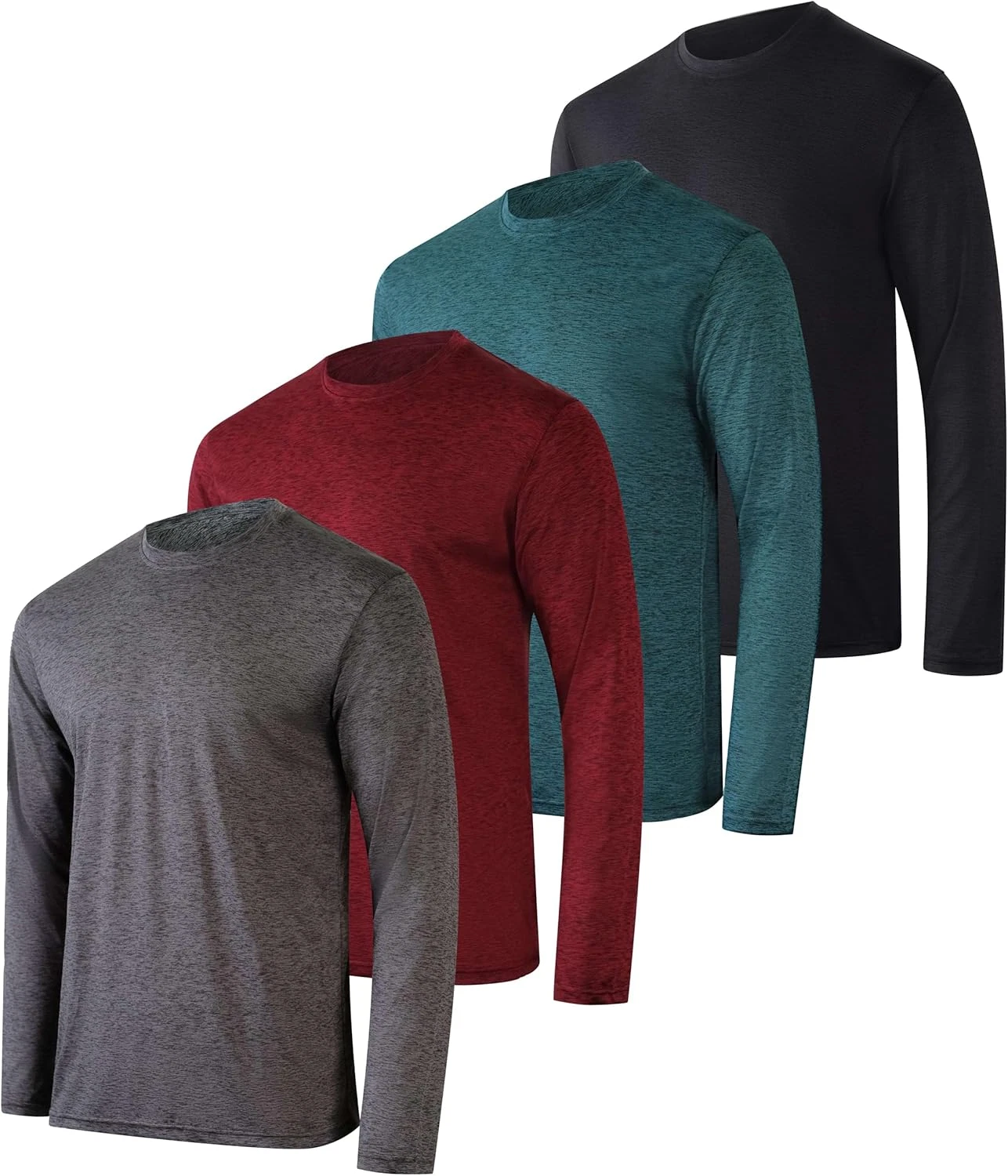 4 Pack: Mens Long Sleeve Dry Fit T Shirts Hiking Fishing Workout Gym Work Sun UP