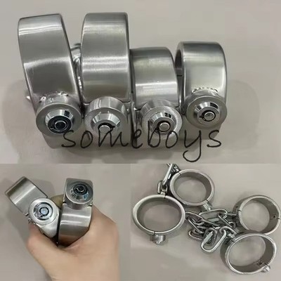 Heavy Duty Stainless Steel Handcuffs Ankle Cuffs Neck Collar Press Lock Bondage