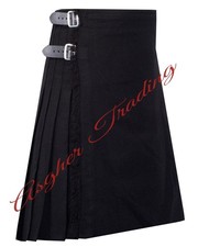 Plain Black Tartan 8 Yard Kilt Men's Traditional Handmade kilt Custom Size kilts