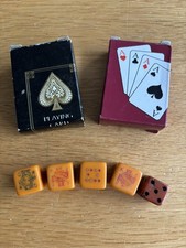 A Vintage Set Or Poker Dice In Box And 2 Packs Of Miniature Cards. 