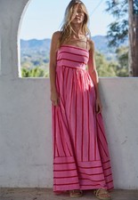 Woven Cotton Multi Square Midi Dress - Pink Multi