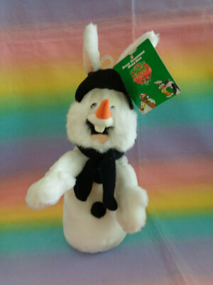 Vintage 1998 Warner Bros Studio Store Bugs Bunny Snowman Bean Bag Plush w/ Tags