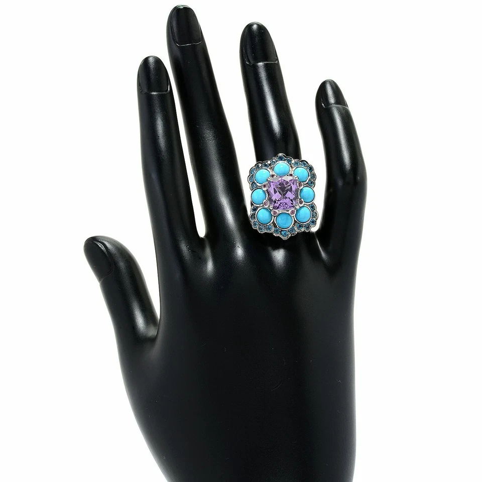 Anillo Meher's Joyería Plata Esterlina Amatista y Turquesa Piedras Preciosas $298 Foto 2 de 4