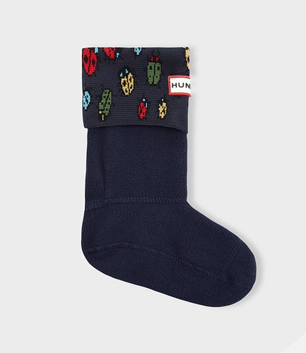 Hunter Original Kids Boot Socks Navy Ladybird Print, Size M New in Box - Picture 2 of 3