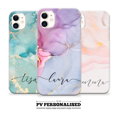 Personalisierte Handyhülle Marmor Name Hard Cover für iPhone 11 12 Pro 7 8 Plus Xr