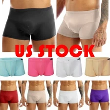 Men's Ice Silk Boxer Briefs Bulge Pouch Underwear Breathable Shorts Trunks