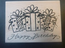 Happy Birthday with Gift boxes - Large Stamp - Wood Mounted Rubber Stamp