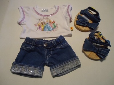 B A B Disney Princess top w/ fancy denim shorts & denim sandals