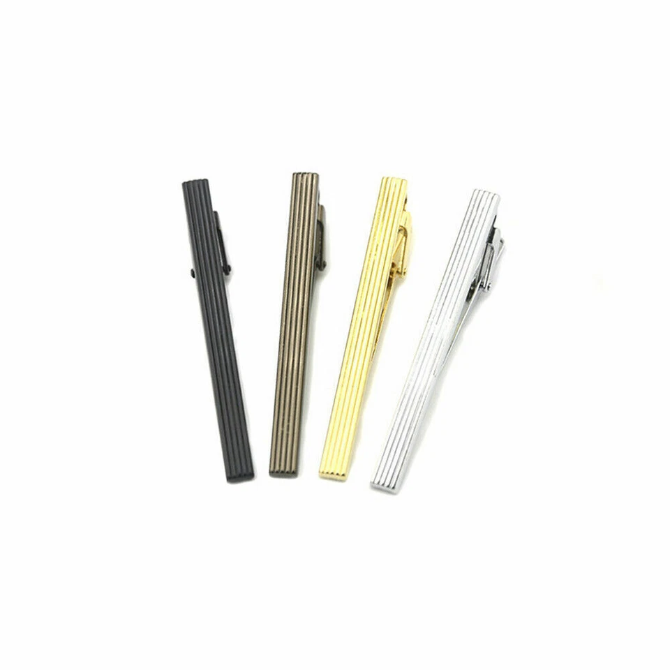 2 PCS Men Solid Color Stripe Tie Clasp Classic Stainless Steel 6cm Necktie Clip - Image 3 of 4