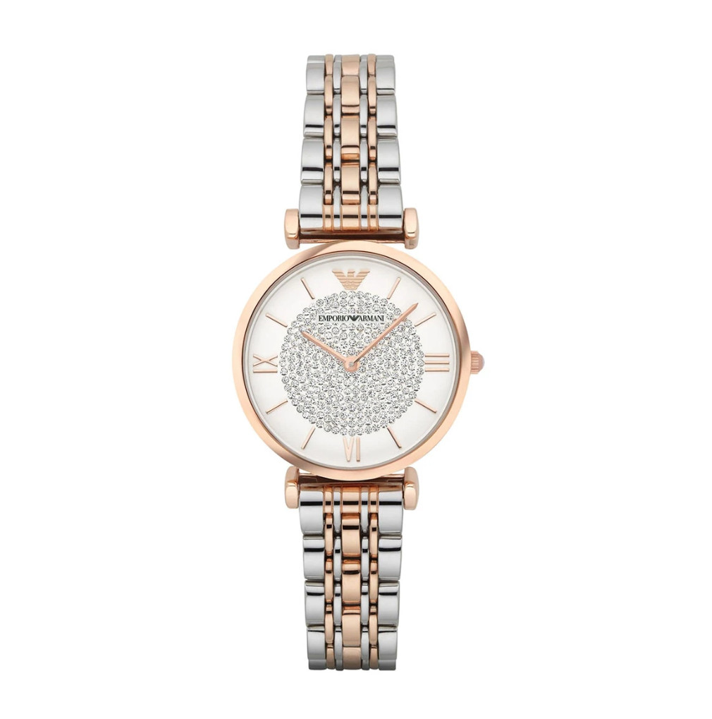 EMPORIO ARMANI AR1926 Women's Rose Gold Watch Luxury Two-Tone Steel T-Bar Watch