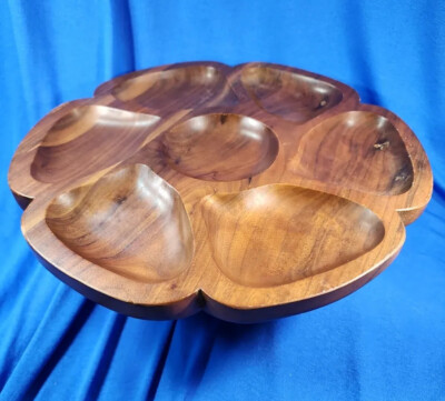 Walnut Wood Lazy Susan 7 Sections Atop Turntable Vintage Solid American RARE