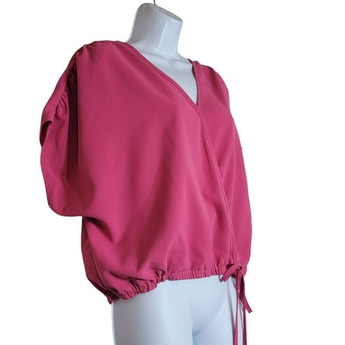 Dreimp Faux Wickeltop, Damen L, Hot Pink, Dolmanärmel, elastische Taille, 90er, gebraucht, in einwandfreiem Zustand - Bild 2 von 10
