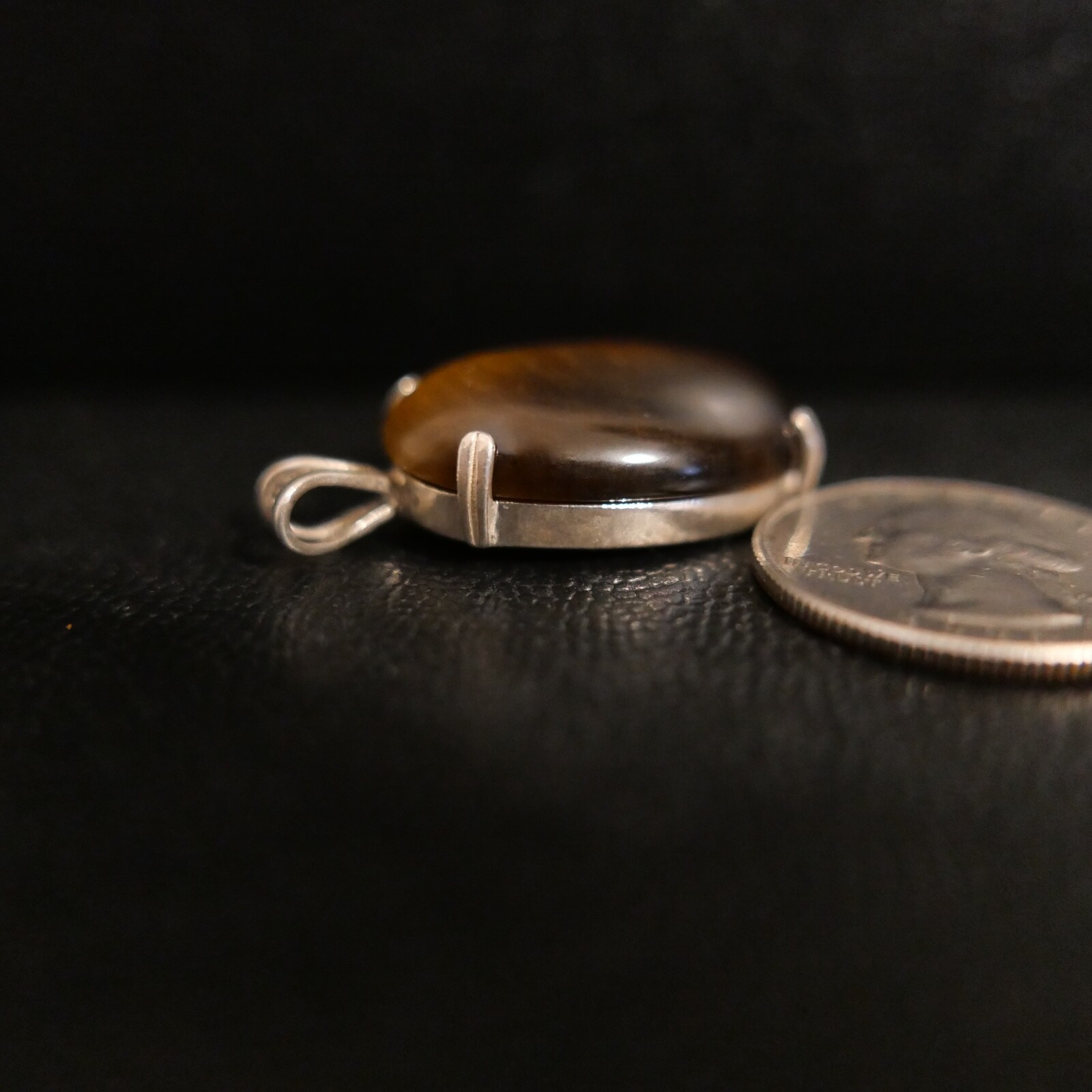 Vintage Large Solid Sterling Silver Oval Tiger's … - image 3